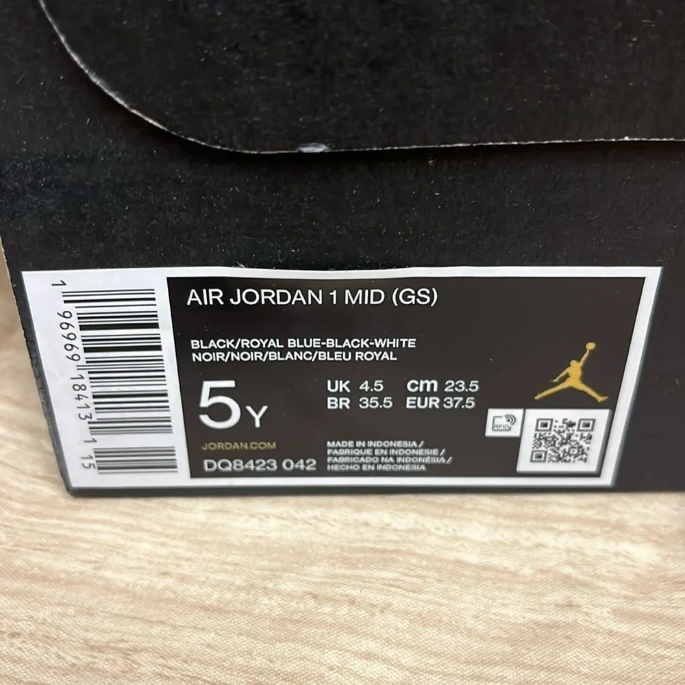 NIKE AIR JORDAN 1 MID SNEAKER BLACK/ROYAL BLUE - 5Y